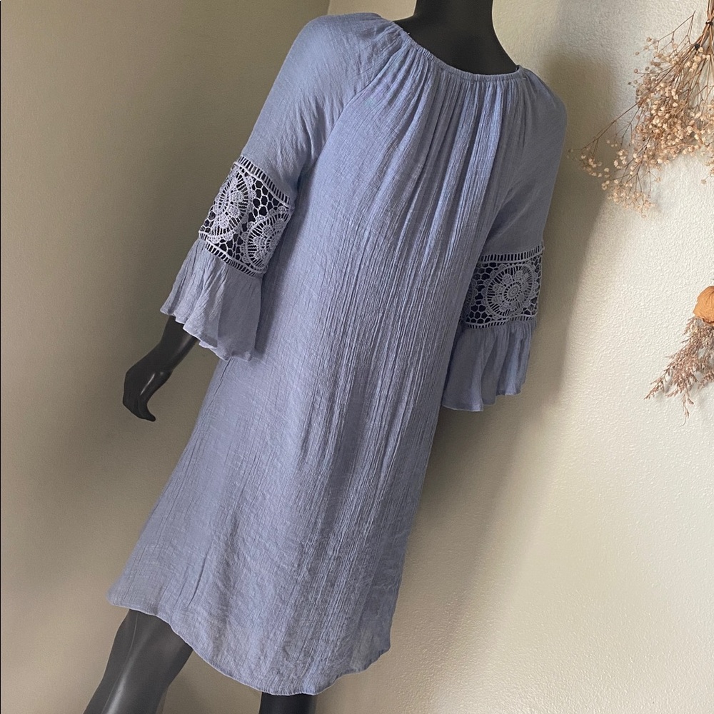INDIGO ROSE Chic Light Blue Dress with Crochet Sleeves - Picture 8 of 14